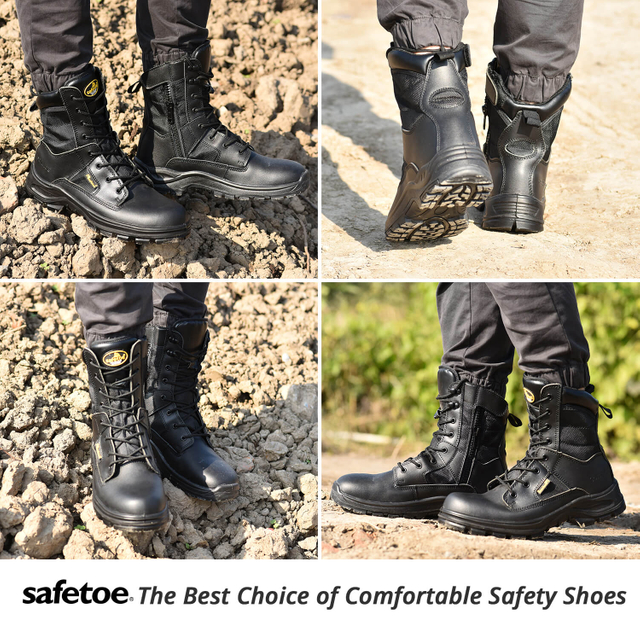 Safetoe 8" Military Zip Design Steel Toe Work Boots