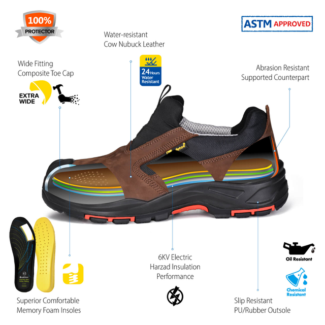 Men's Slip On Low-Top Composite Toe Cow Leather Safety Shoes