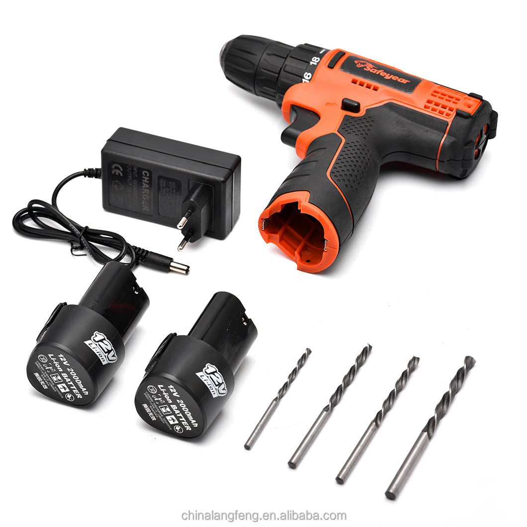 SAFEYEAR 12V Combo Kit Brushless Hardware set Cordless Electric Drill Impact Power Drills with Dual Battery Set and 39 PCs Drill Kit 