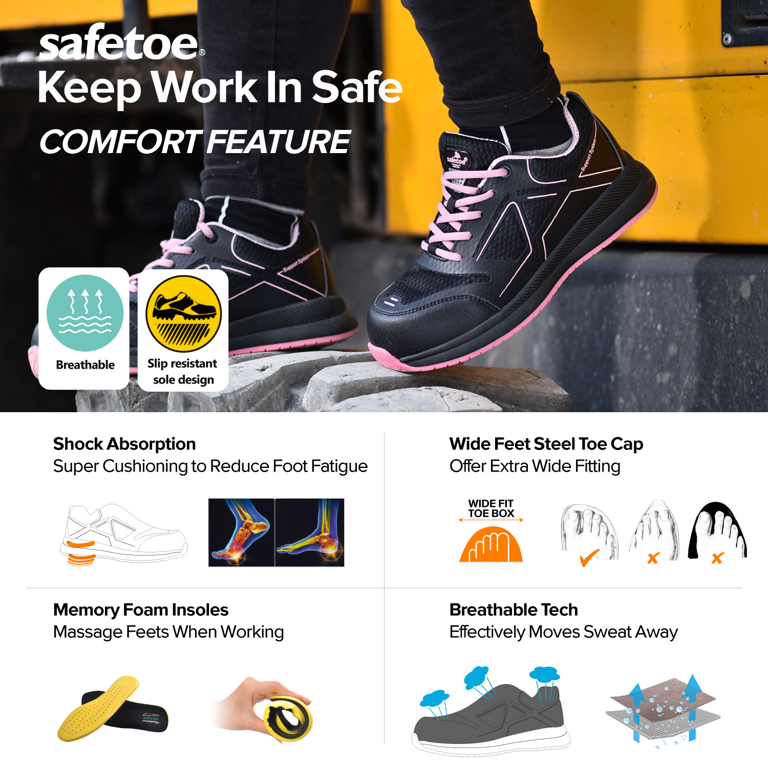 Safetoe Lightweight Women Safety Work Shoes