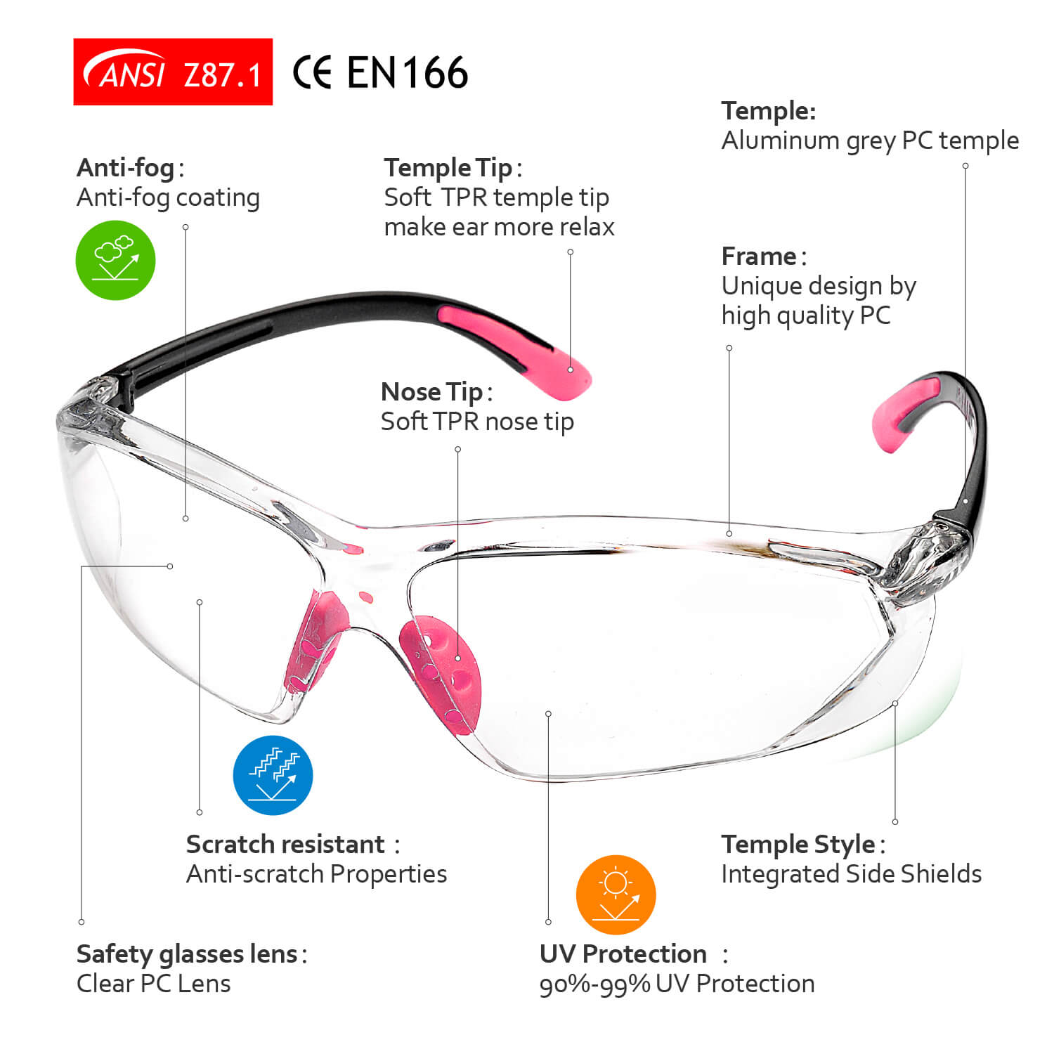 SG003PK-safety glasses exploded view