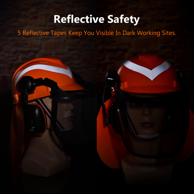 Safeyear Forestry Safety Helmet with 4 Point Ratchet Suspension with Adjustable Earmuffs & Face Shield Visor, Neck Shade