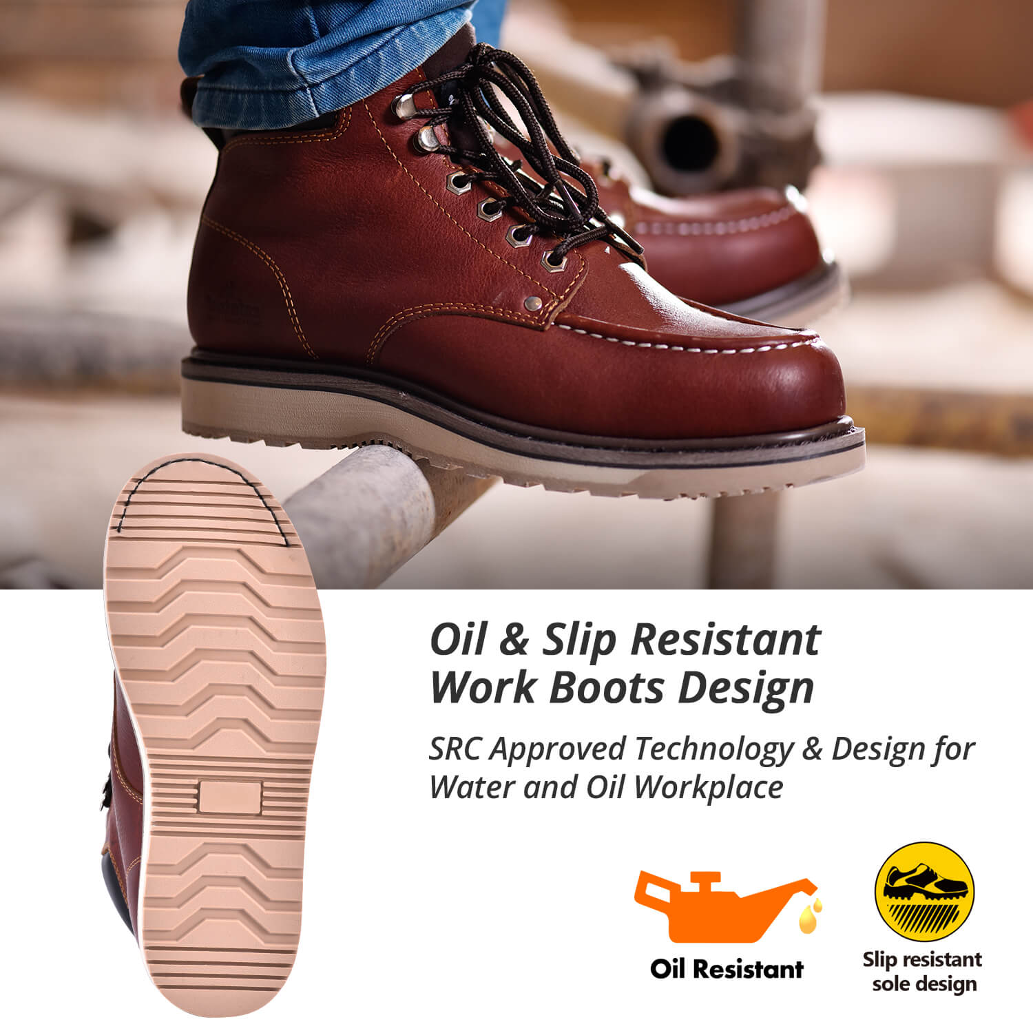 Safetoe Genuine Leather Soft Moc Toe Safety Work Boots