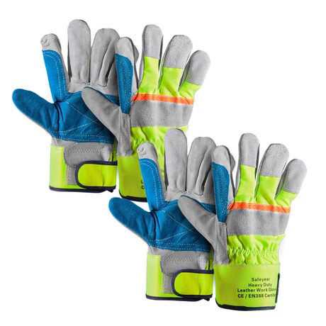 Safeyear Genuine Cow Leather Safety Work Gloves for Men & Women（2 Pairs）