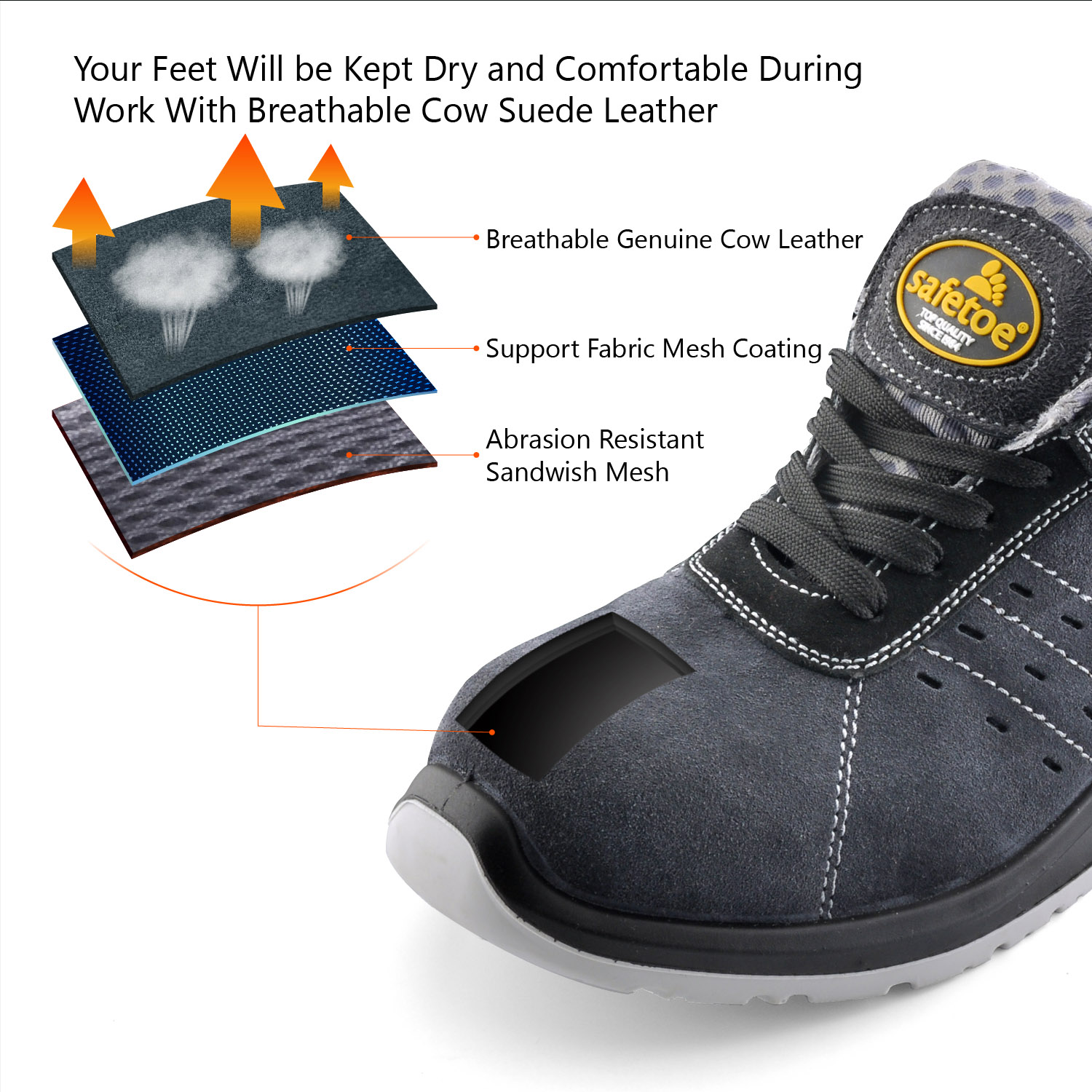 Safetoe Breathable & Lightweight Safety Work Shoes for Men & Women