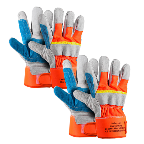 Safeyear Gardening Leather Safety Gloves, Heavy Duty Work Gloves for Men & Women (2 Pairs)