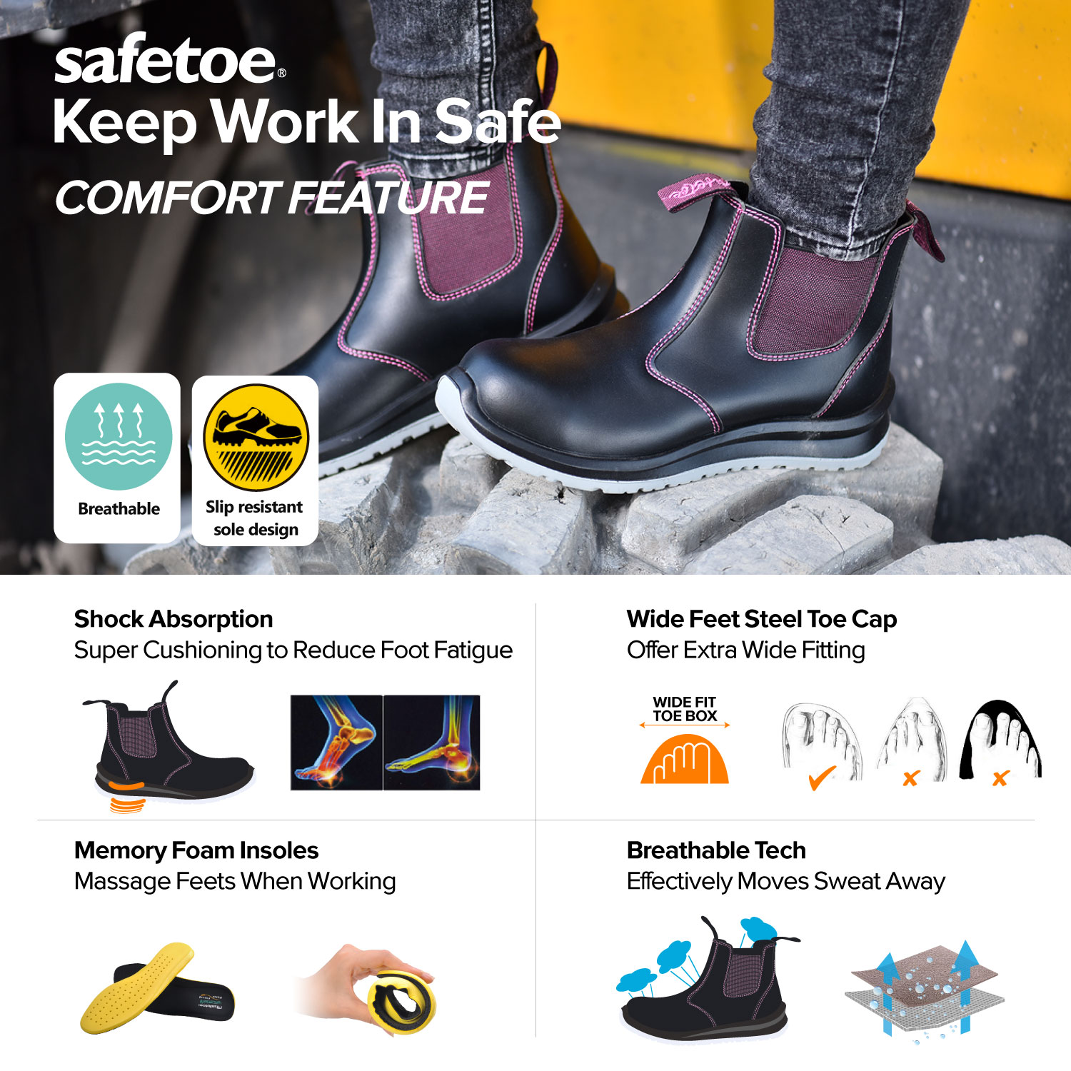Safetoe Lightweight & Comfort Safety Work Boots for Women