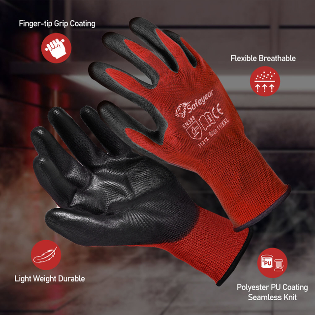 SAFEYEAR 12 Pairs Safety Gloves PU Coated Work Gloves for General Duty Work Gardening