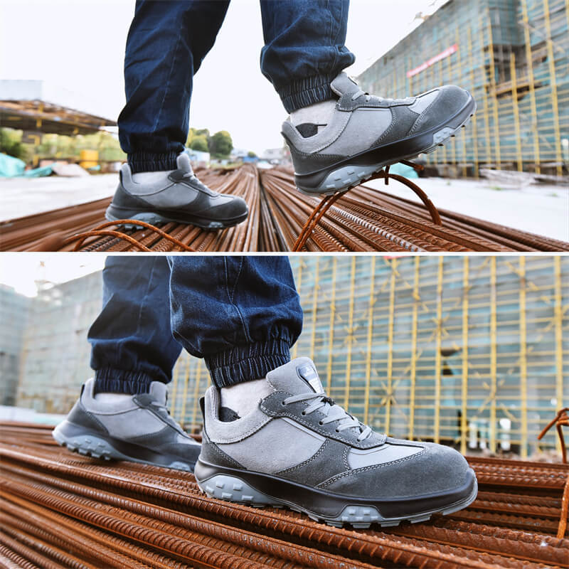 Antelope Gray Wide Fit Lightweight Breathable Leather Safety Shoes for Men & Women