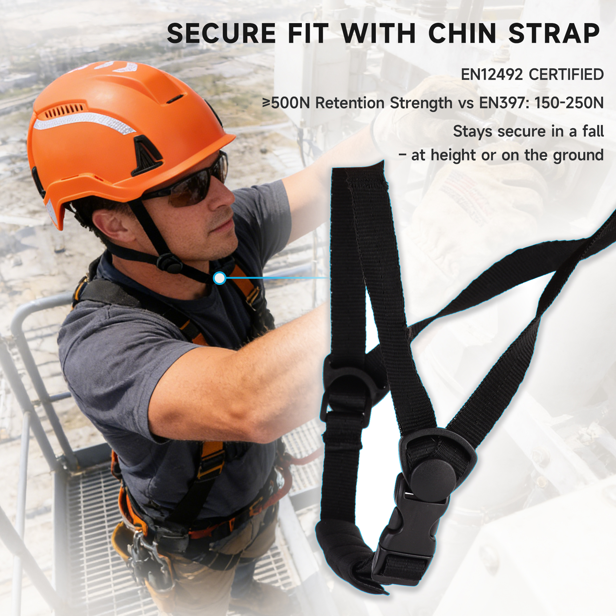 EU-SAFEYEAR Type 2 Safety Helmet Hard Hat with Chin Strap, EN397:2025 T2 Climbing Helmet, Top & Side Impact Protection, Vented Hi-Vis Industrial Construction Helmet for Rope Access & Arborist W-6000