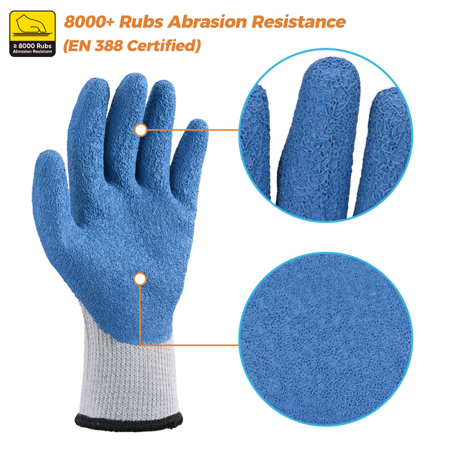 EU-SAFEYEAR LY3013 Latex Work Gloves 5 Pairs – Blue/Grey Anti-Slip, Abrasion Resistant (EN388) for Construction, Garden & Daily Work