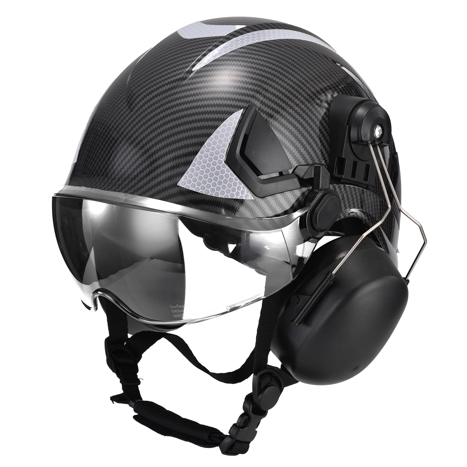 SAFEYEAR Safety Hard Hat with Anti-scratch Glasses, Earmuffs, CE EN397 Safety Helmets with Chin Strap Light Reflective Ventilated ABS Hard Hats for Industrial Workers 6-Point Suspension