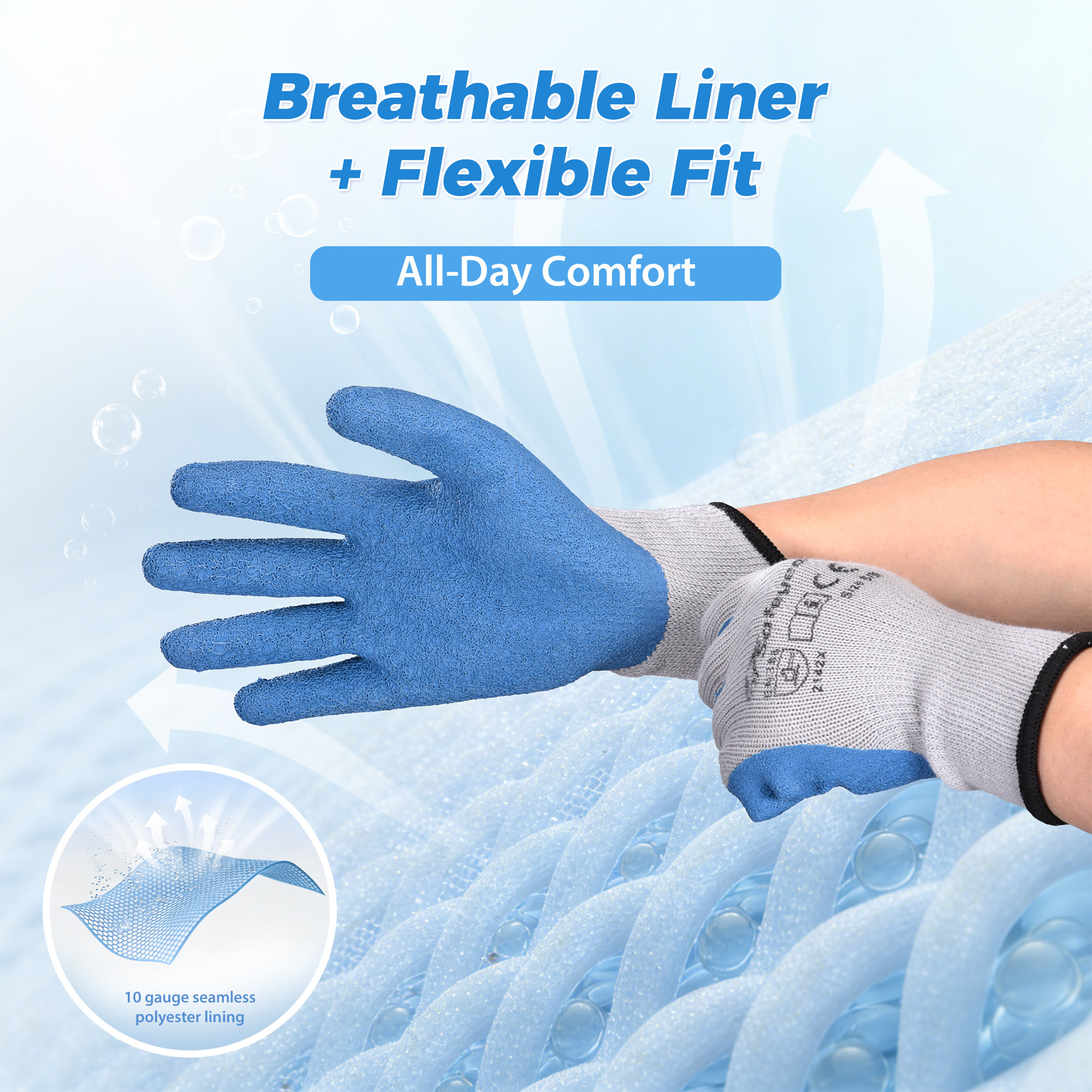 EU-SAFEYEAR LY3013 Latex Work Gloves 5 Pairs – Blue/Grey Anti-Slip, Abrasion Resistant (EN388) for Construction, Garden & Daily Work