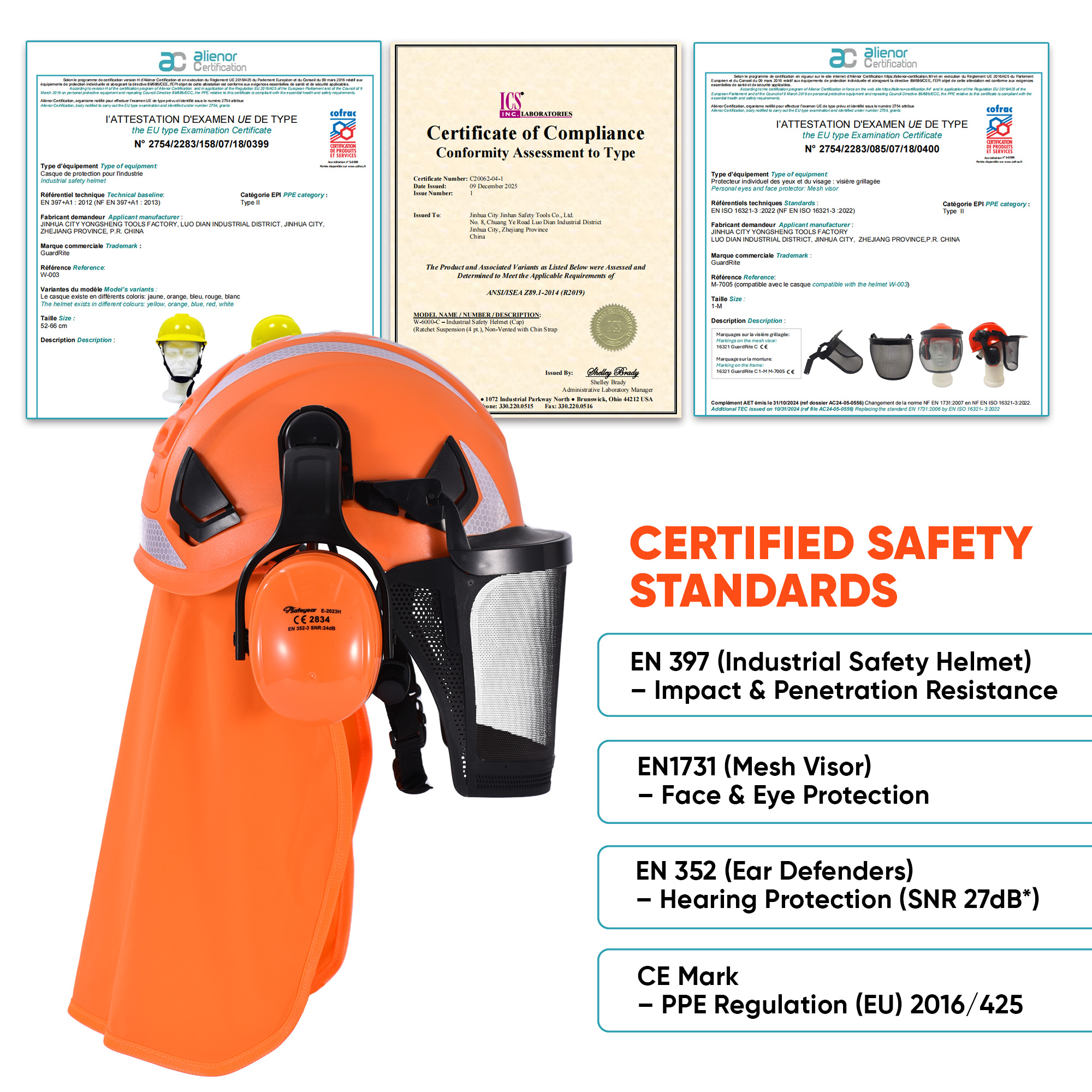 EU-Pro Forestry Chainsaw Safety Helmet with Adjustable EarMuffs, Mesh Visor