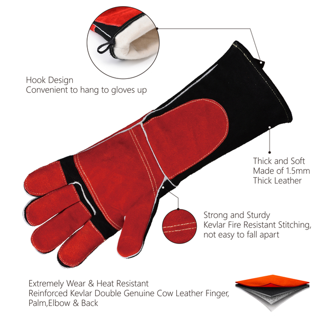 Safeyear Heat Resistant Leather Welding Gloves Forge Mig/Stick Gloves With Kevlar Stitching
