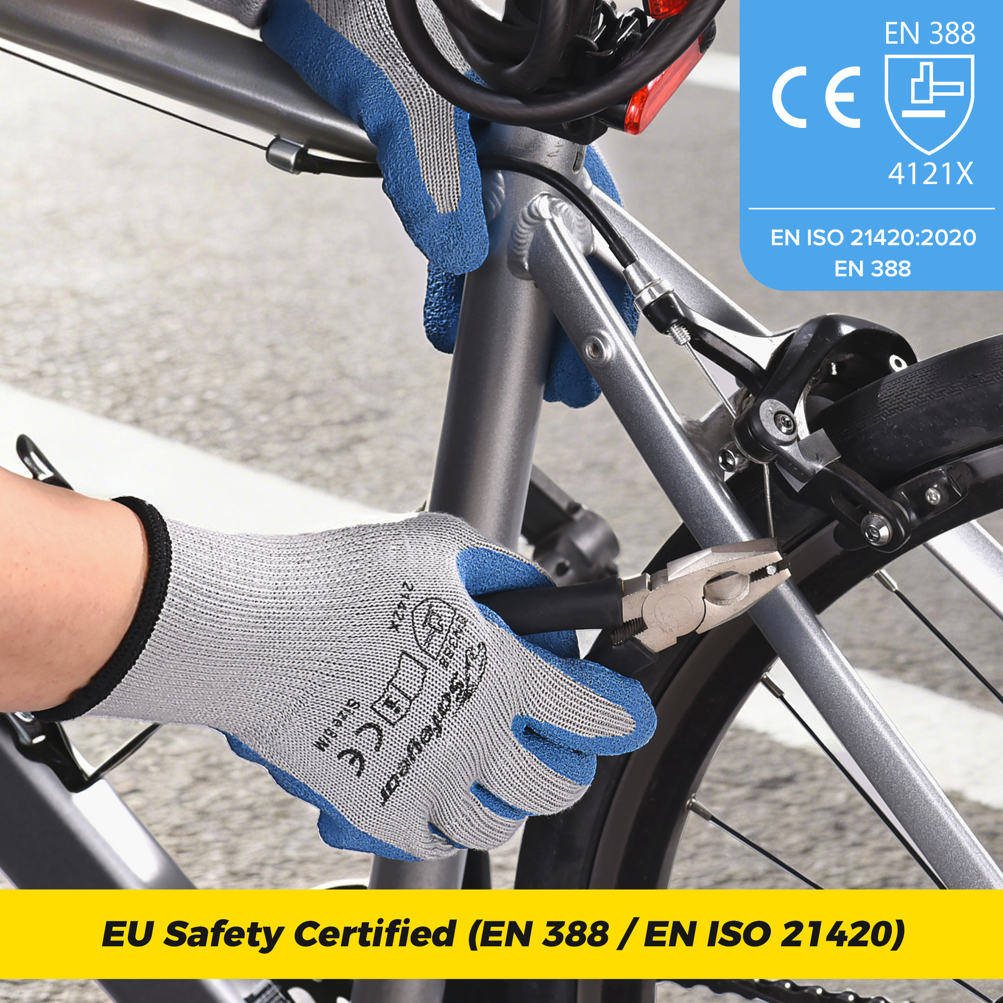 EU-SAFEYEAR LY3013 Latex Work Gloves 5 Pairs – Blue/Grey Anti-Slip, Abrasion Resistant (EN388) for Construction, Garden & Daily Work