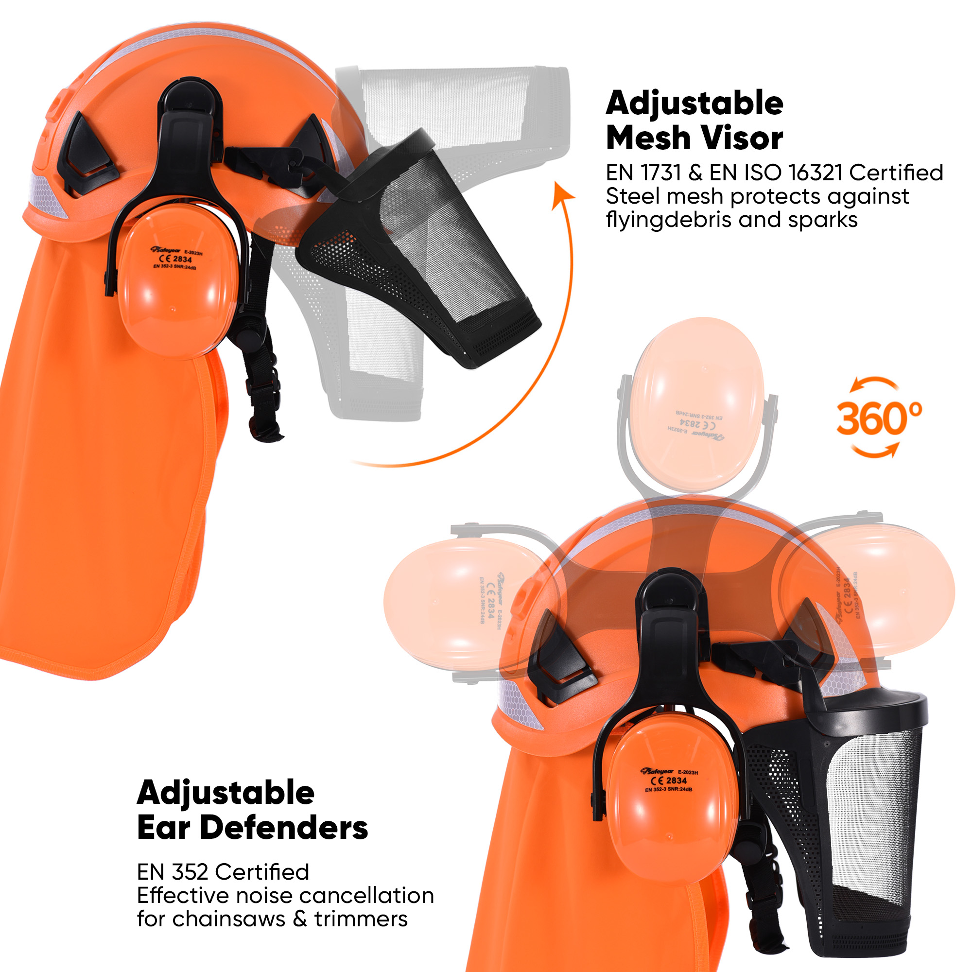 EU-Pro Forestry Chainsaw Safety Helmet with Adjustable EarMuffs, Mesh Visor
