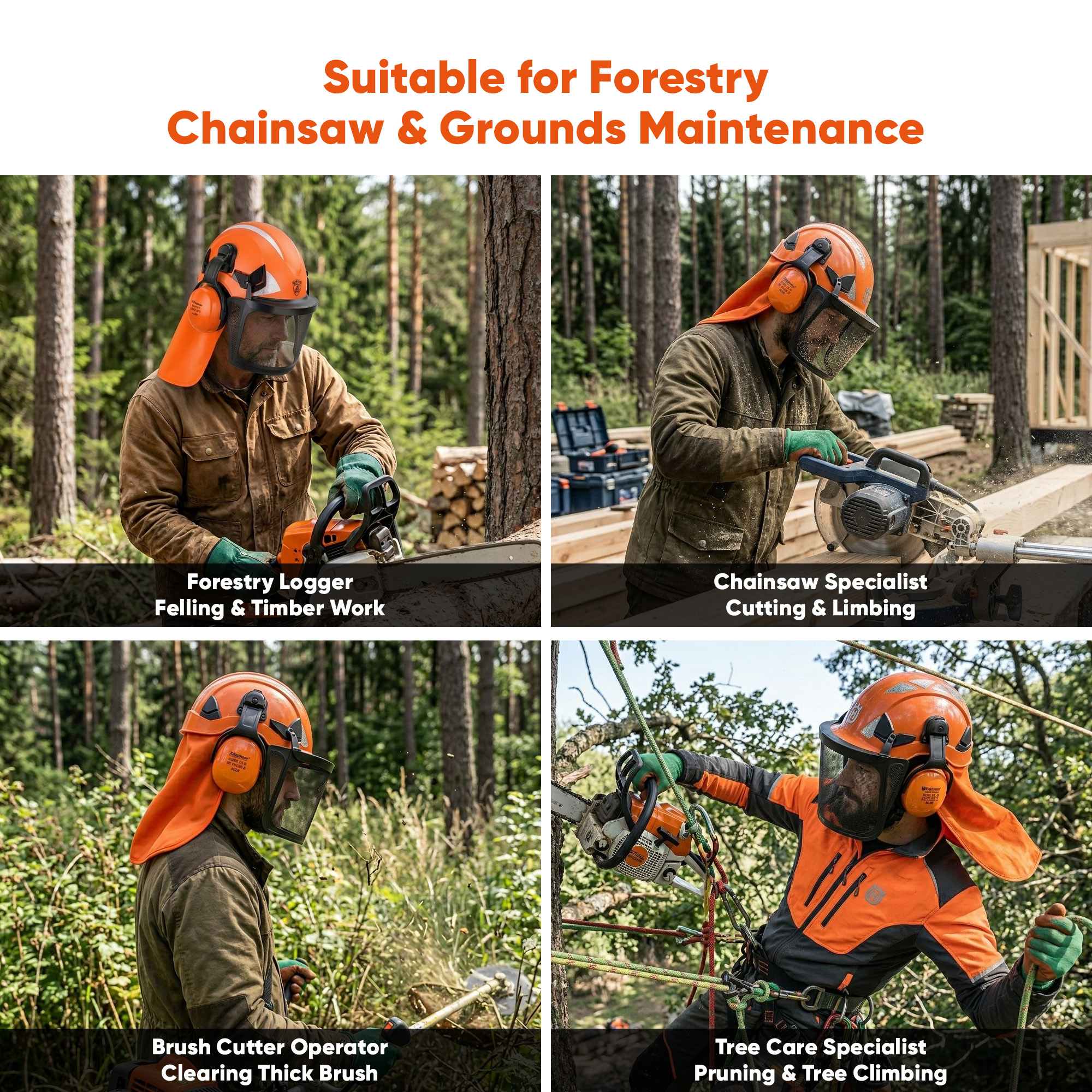 EU-Pro Forestry Chainsaw Safety Helmet with Adjustable EarMuffs, Mesh Visor