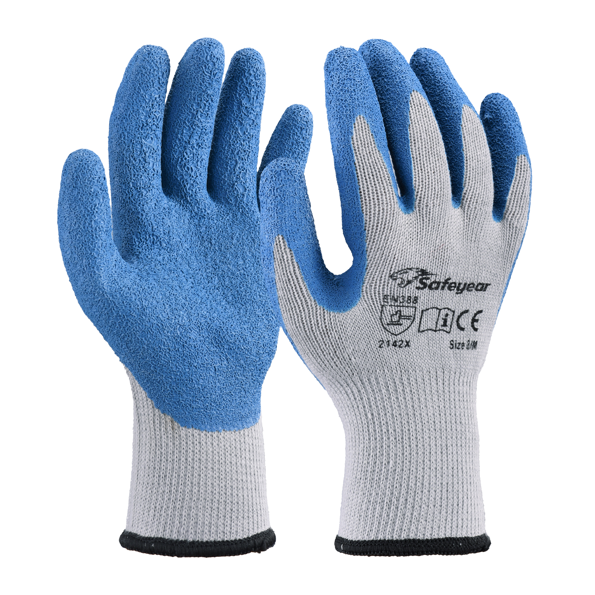 EU-SAFEYEAR LY3013 Latex Work Gloves 5 Pairs – Blue/Grey Anti-Slip, Abrasion Resistant (EN388) for Construction, Garden & Daily Work