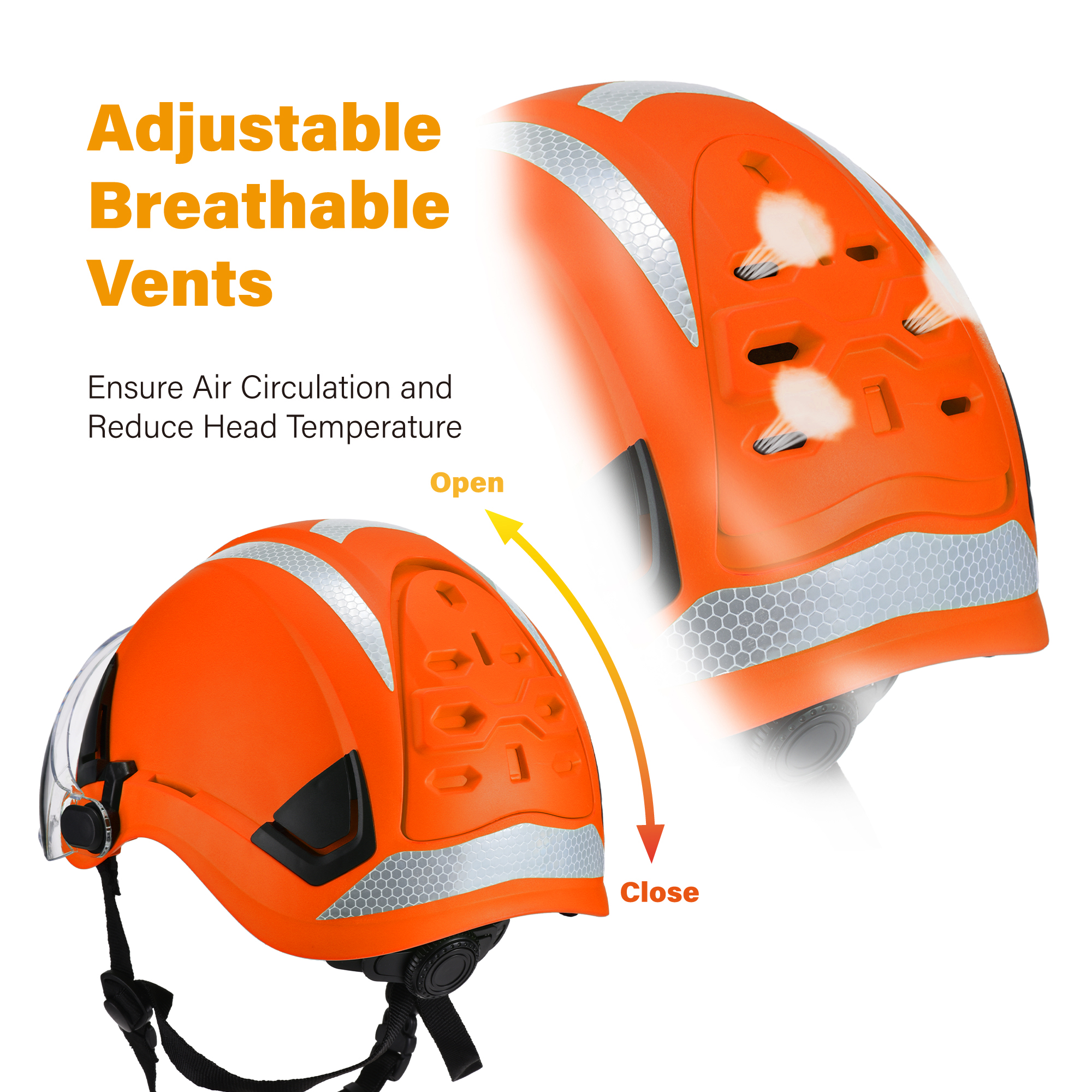 SAFEYEAR Safety Hard Hat with Anti-scratch Glasses, Earmuffs, CE EN397 Safety Helmets with Chin Strap Light Reflective Ventilated ABS Hard Hats for Industrial Workers 6-Point Suspension