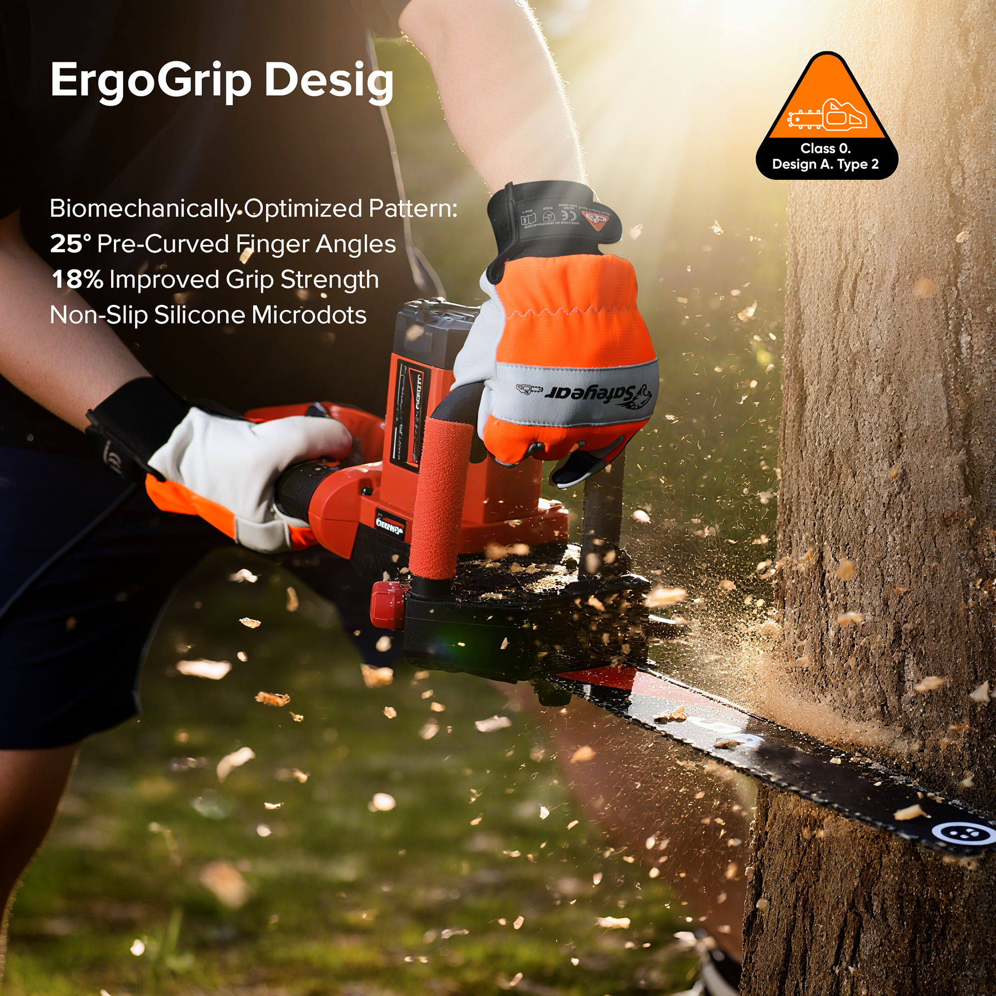 SAFEYEAR Chainsaw Gloves, Chainsaw Protection on Hand,Size L, White Cowhide Leather Palm & Back, PVC Reinforced Fingers & Palm, EVA Padding for Shock Absorption, Fluorescent Orange Reflective Back