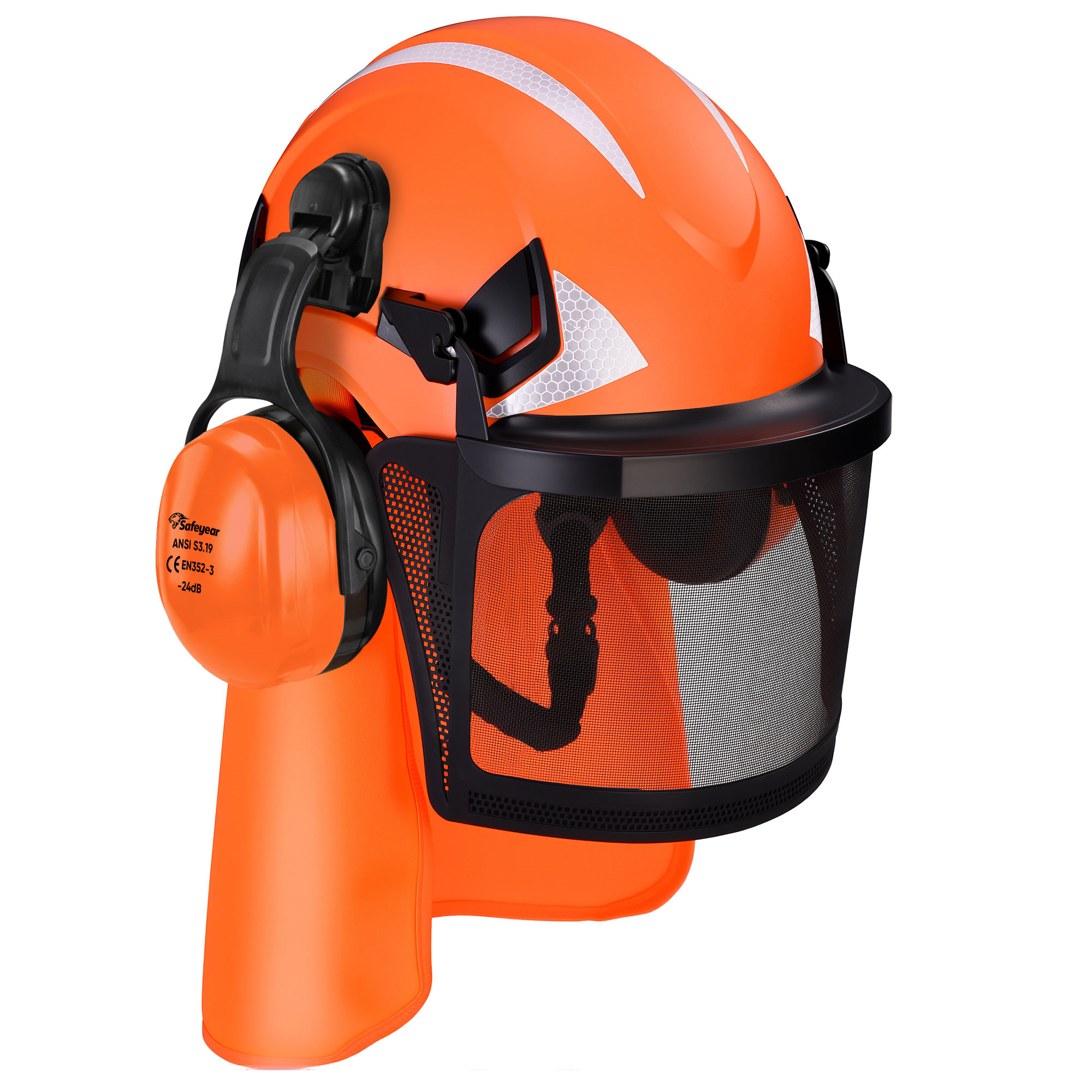 EU-Pro Forestry Chainsaw Safety Helmet with Adjustable EarMuffs, Mesh Visor